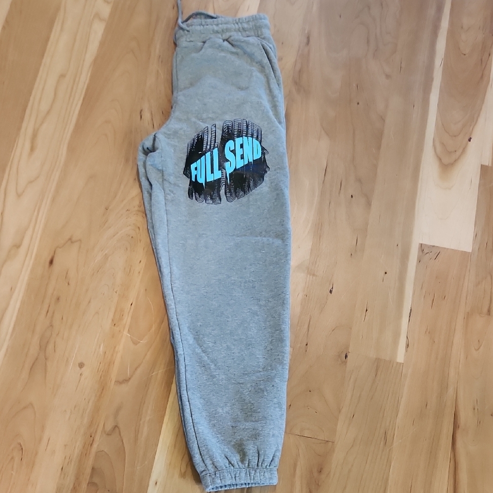 Gray Full Send Sweatpants with Elastic Cuffs and Tapered Legs Unisex XS